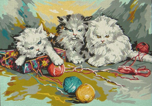 Рисунок для вышивания Soulos (канва жесткая), Три котенка, 45х60 см