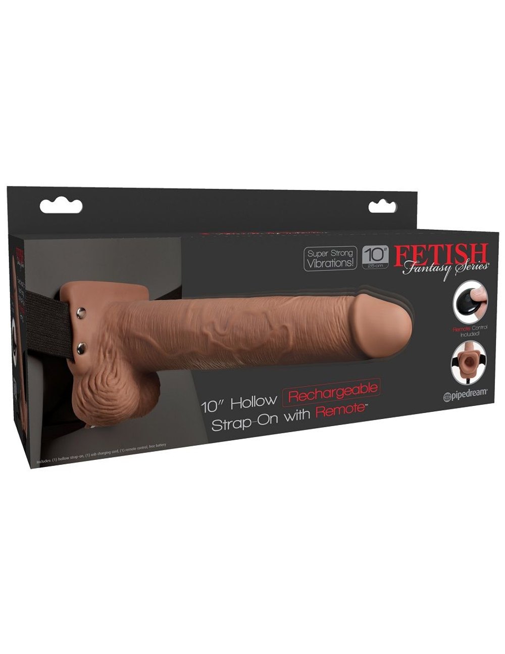Кофейный перезаряжаемый фаллопротез 10 Hollow Strap-on with Remote - 21,6 см. (Цвет: кофейный)
