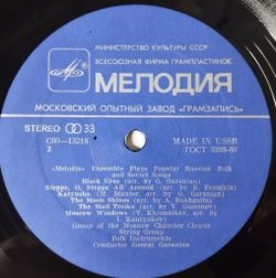 Винтажная виниловая пластинка LP Ансамбль Мелодия Играет Популярные Русские Народные И Советские Песни (СССР 1979) (Made In USSR)