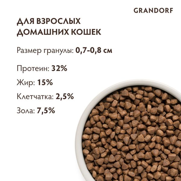 Сухой корм Grandorf CAT Lamb&Turkey INDOOR для домашних кошек, ягнёнок с индейкой