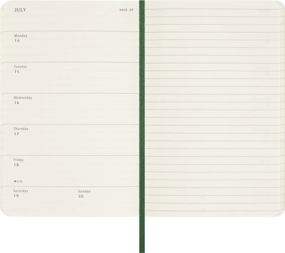 Еженедельник Moleskine Classic Soft (DSK1512WN2) 9х14см мягкая обложка зеленый