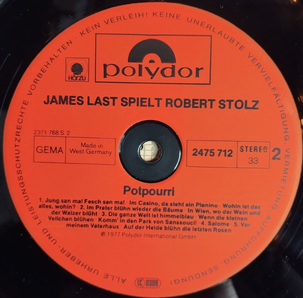 Винтажная виниловая пластинка LP James Last Spielt Robert Stolz (Germany 1977) Salome