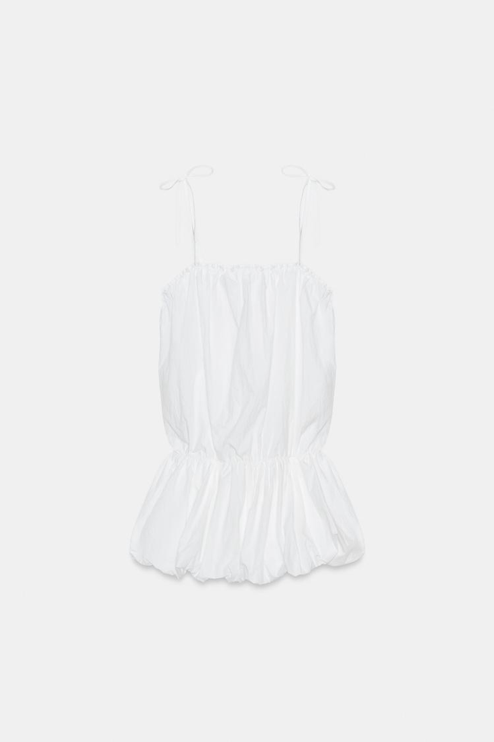 ZARA НЕЙЛОНОВОЕ ПЛАТЬЕ-БАЛЛОН, БЕЛЫЙ
