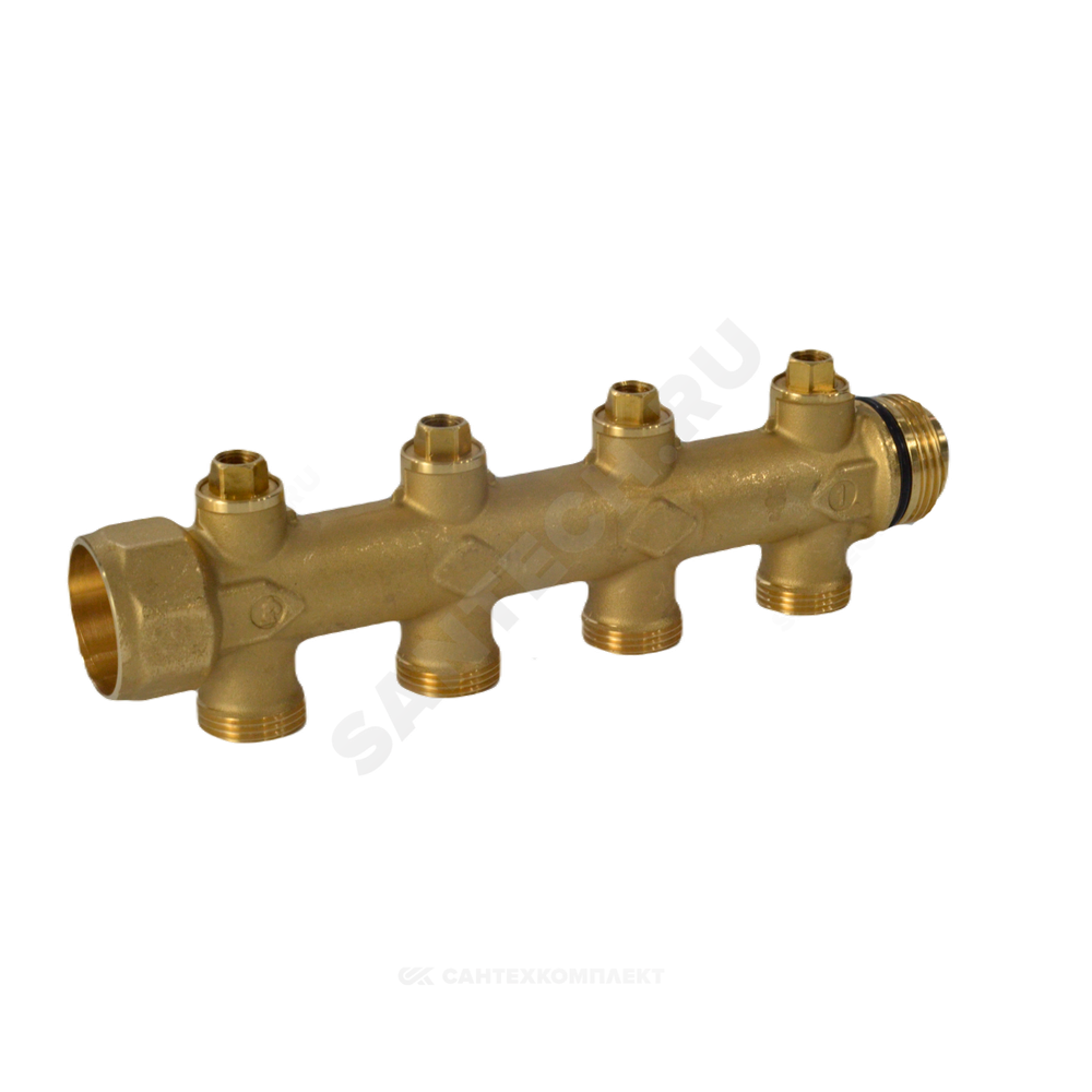Коллектор латунь 1" ВР/НР на 3 вых 3/4" НР м/о 50мм под евроконус с отсечными балансировочными клапанами R583S Giacomini R583SY103