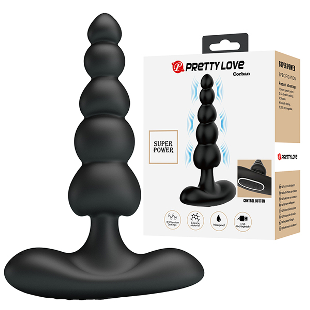 Черный анальный вибростимулятор 12см Pretty Love Corban Anal Vibrator Black BI-040174