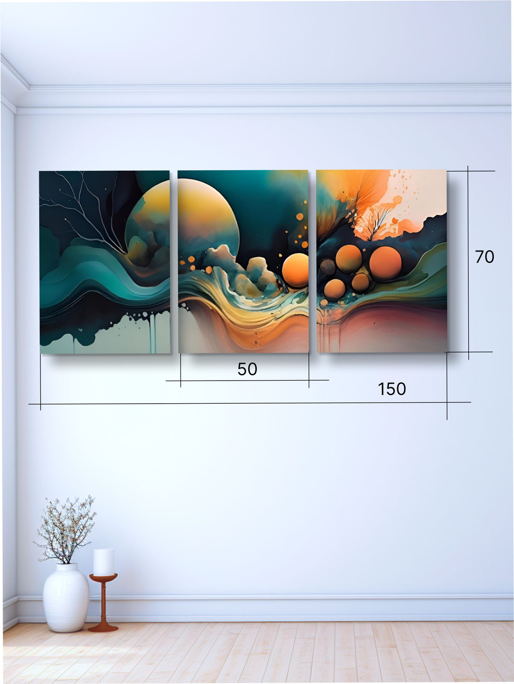 Картина Огненная грань модульная 50x70см 3шт.