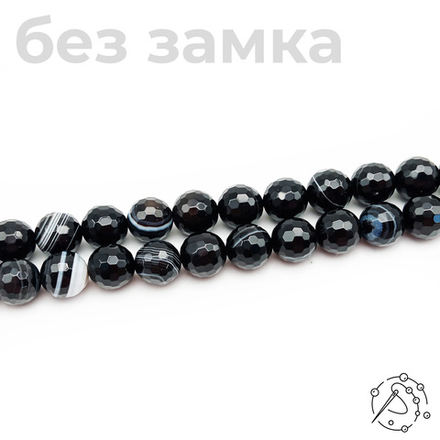 Нить бусин из агата черного с огранкой 10 мм