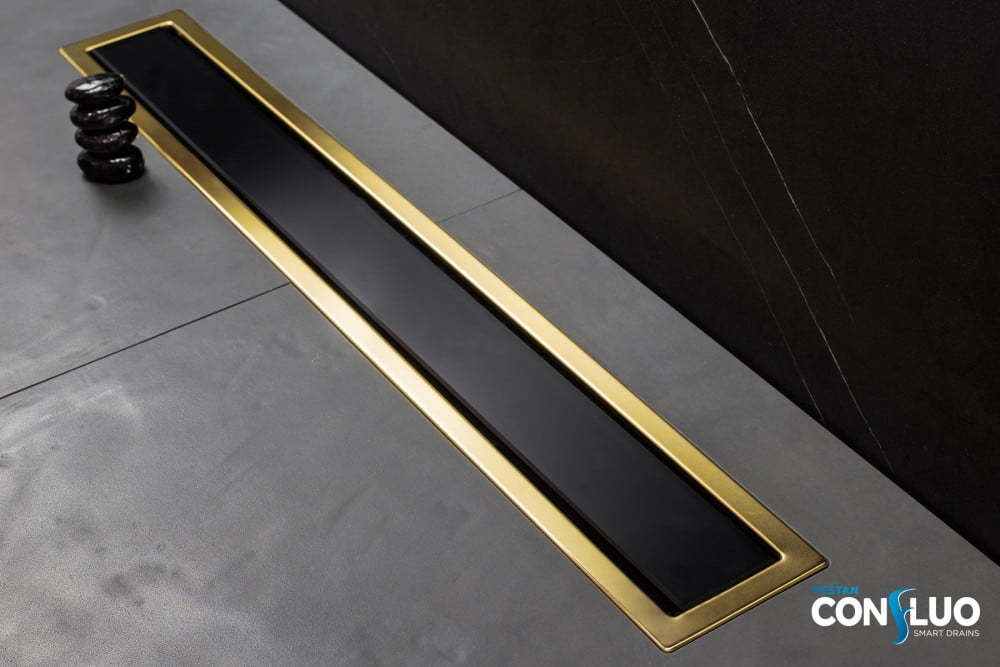 Душевой лоток Pestan Confluo Premium Line 300 Black Glass Gold