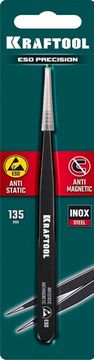 KRAFTOOL прямой 135 мм, Антистатический антимагнитный прецизионный пинцет (222125)