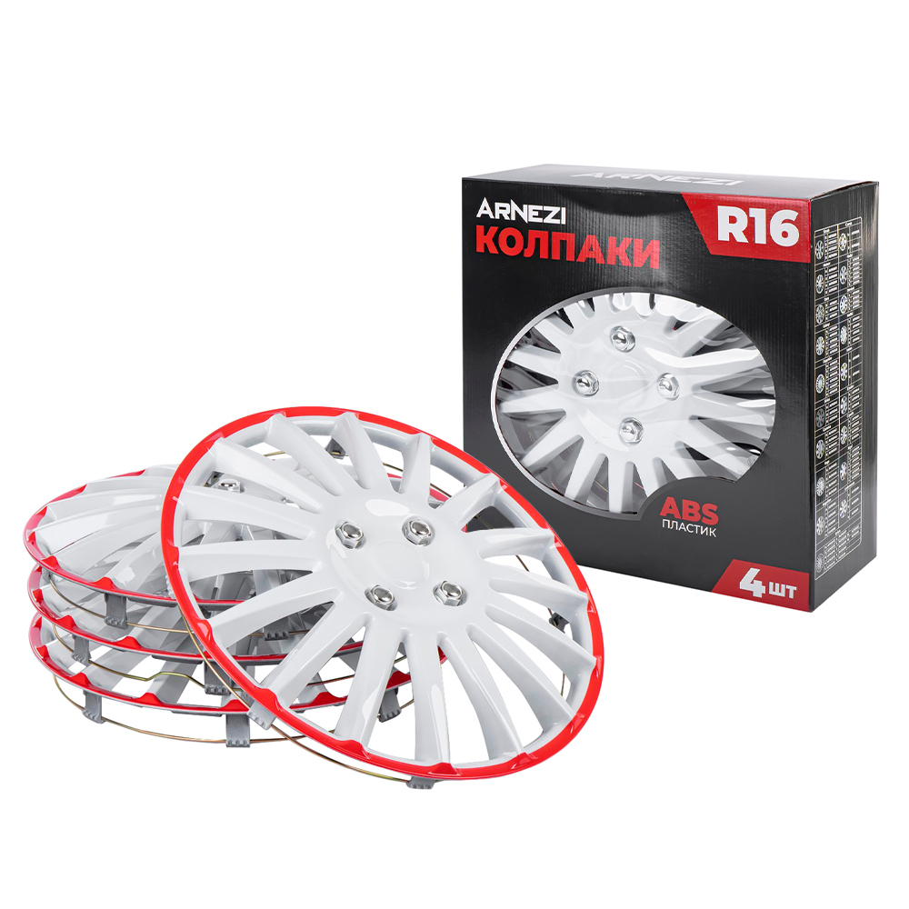 Колпаки R16 Orion 4шт (бело-красные) ABS-пластик ARNEZI A0702080