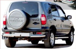 Защита заднего бампера «Уголки Люкс», цельные (Ø=63,5 мм), Chevrolet Niva (- 03.2009)   (нержавеющая сталь)