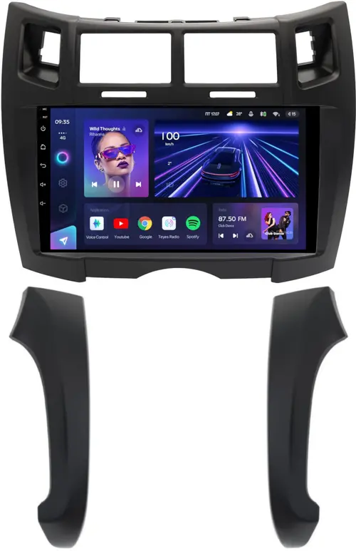 Магнитола для Toyota Vitz 2, Yaris 2 2005-2011 (рамка черная тип 2) - Teyes CC3L на Android 10, CarPlay, 4G SIM-слот