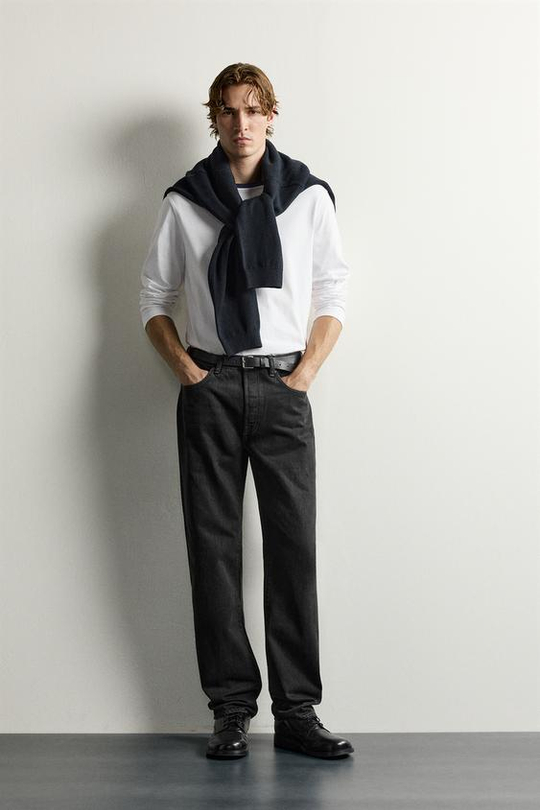 ZARA ДЖИНСЫ STRAIGHT FIT УДЛИНЕННЫЕ, ЧЕРНЫЙ
