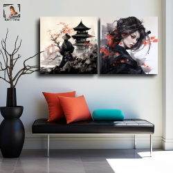 Картина модульная "Она самурай", 80 см х 40 см