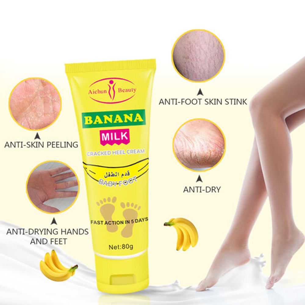 Восстанавливающий крем для ног с экстрактом банана Aichun Beauty Banana Milk Baby Foot Cream, 80г
