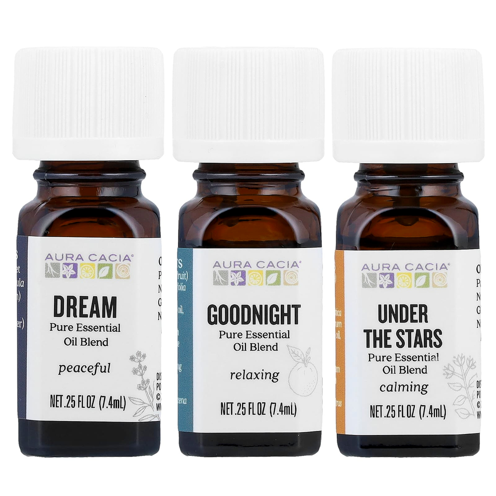 Aura Cacia, набор для приема перед сном, смеси чистых эфирных масел, 3 флакона по 7,4 мл (0,25 жидк. унции)