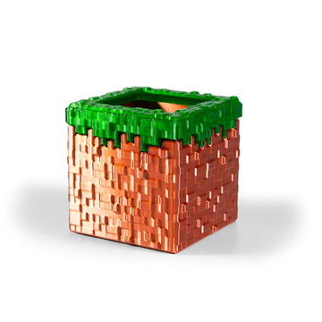 Подставка для карандашей "Minecraft" Майнкрафт в виде травяного блока, 3D печать, 8х7.5х7.5см, медно-зеленый