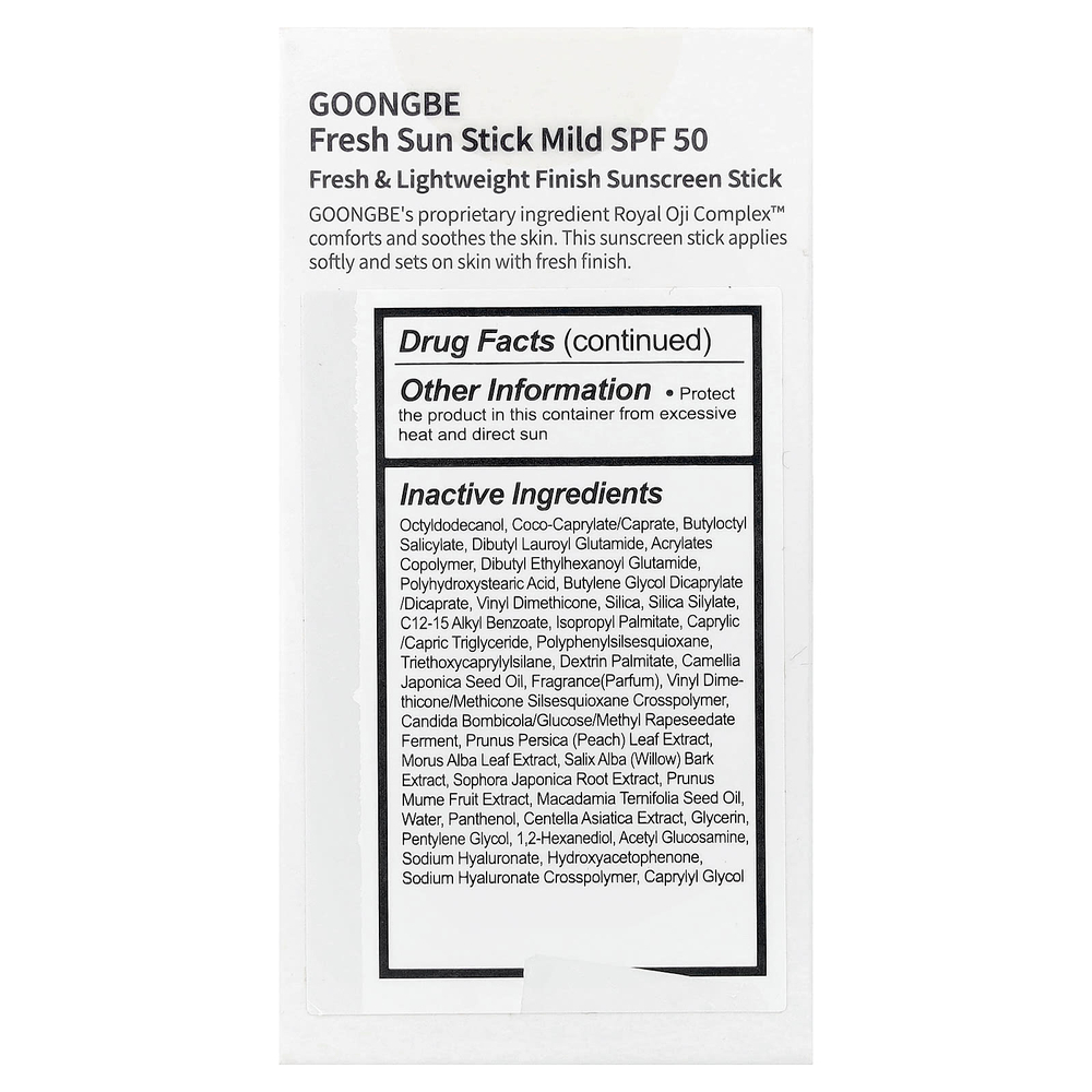 Goongbe, Fresh Sun Stick, солнцезащитный крем, мягкое действие, SPF 50, 23 г (0,81 унции)