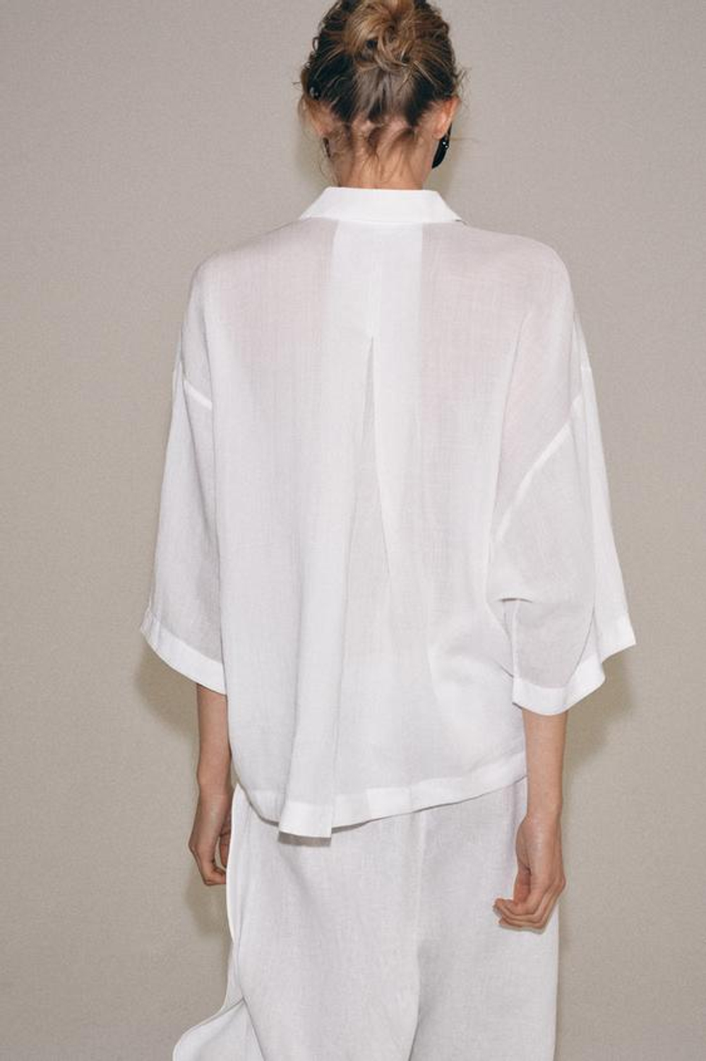ZARA БРЮКИ ИЗ ЛЬНА С РАЗРЕЗАМИ — ZW COLLECTION, БЕЛЫЙ