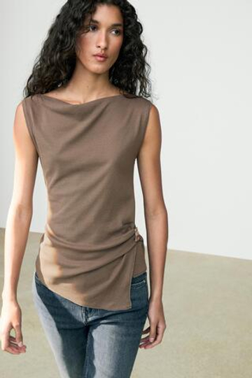 Massimo Dutti Топ из 100% хлопка, кротово-коричневый