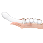 Стеклянный двусторонний фаллоимитатор 12,5’’ Girthy Double Sided Dong With Anal Bead Grip Handle - 32 см. (Цвет: прозрачный)