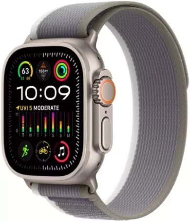Apple Watch Ultra 2, 49 мм, корпус из титана, ремешок Trail цвета «зелёный/серый»