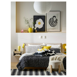 IKEA BJÖRKGRÅMAL  (ИКЕА БЙЁРКГРОМАЛ)  -  Пододеяльник и наволочка - чёрный белый/в горошек 150x200/50x60 см
