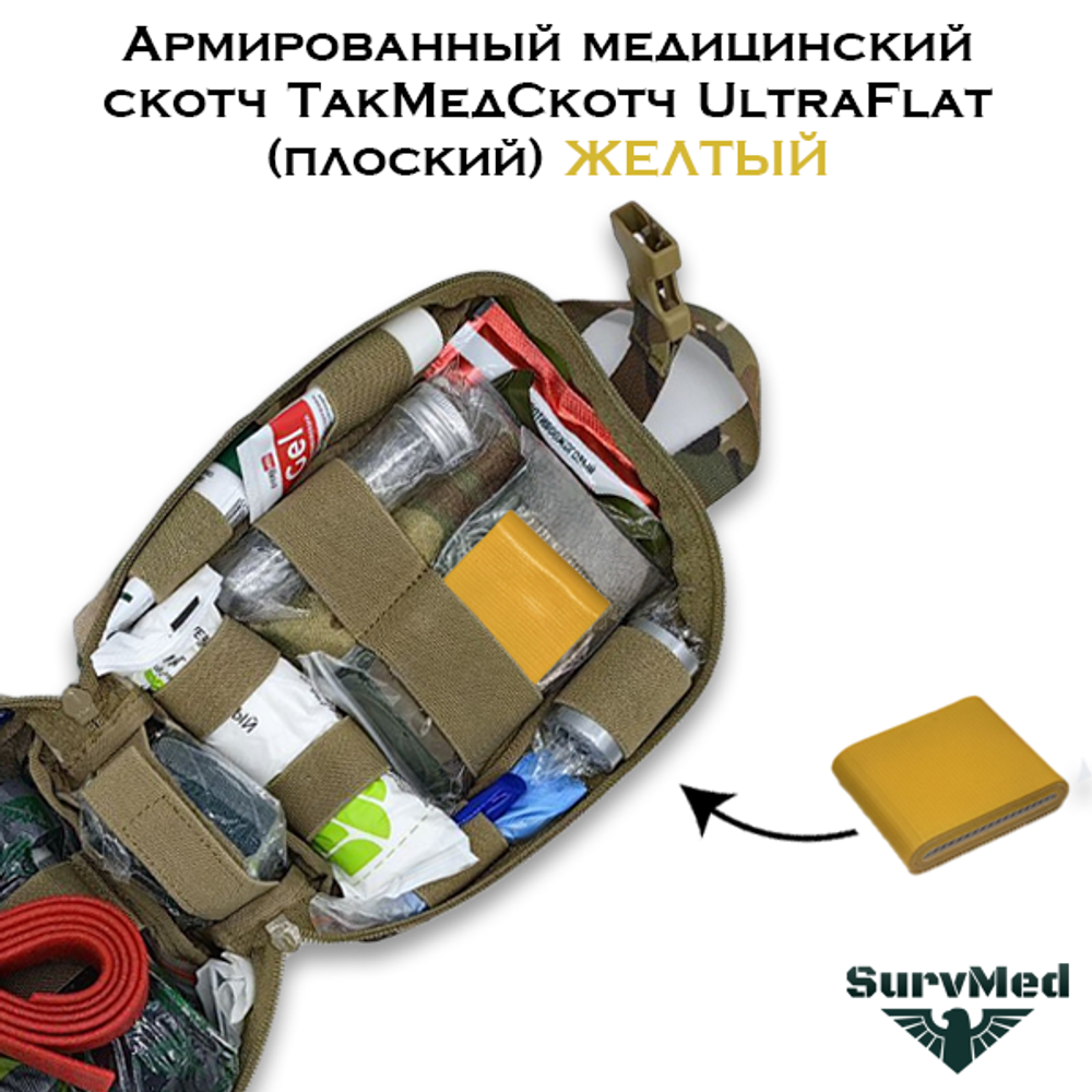 Армированный медицинский скотч ТакМедСкотч UltraFlat плоский оливковый