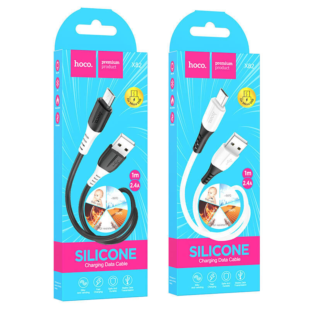 Кабель HOCO X82 USB-microUSB 2.4A 1м Silicone Black