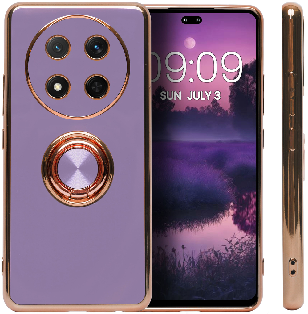 Стильный глянцевый чехол для HONOR X9C / X60 PRO с кольцом-подставкой и бархатной подкладкой