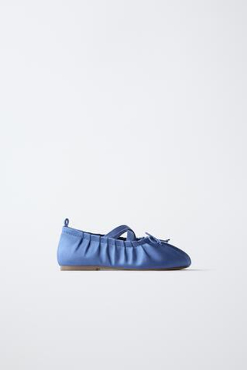 ZARA АТЛАСНЫЕ БАЛЕТКИ, СИНИЙ