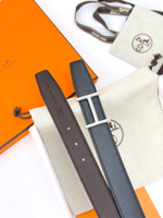 Мужской ремень Hermès Hisseo 3,2 см — тёмно-коричневый / чёрный — фото 3