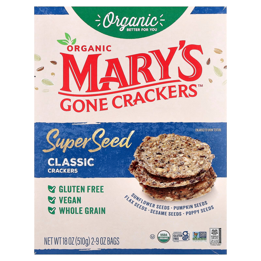 Mary's Gone Crackers, крекеры Super Seed, классические, 2 пакета по 9 унций