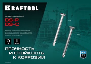 KRAFTOOL DS-P, 32 х 4.8 мм, А2, сверло, полукруглая головка, ТХ25, 250 шт, саморез нержавеющий (300931-48-032)