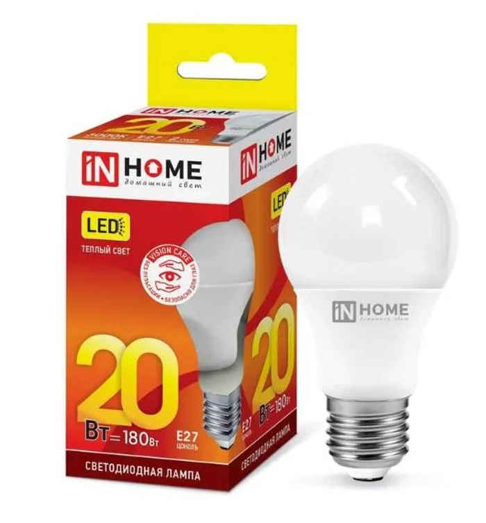 Лампа светодиод. IN HOME LED-A60-VC 20Вт E27 3000К 1800Лм *10/100 0297 116,37