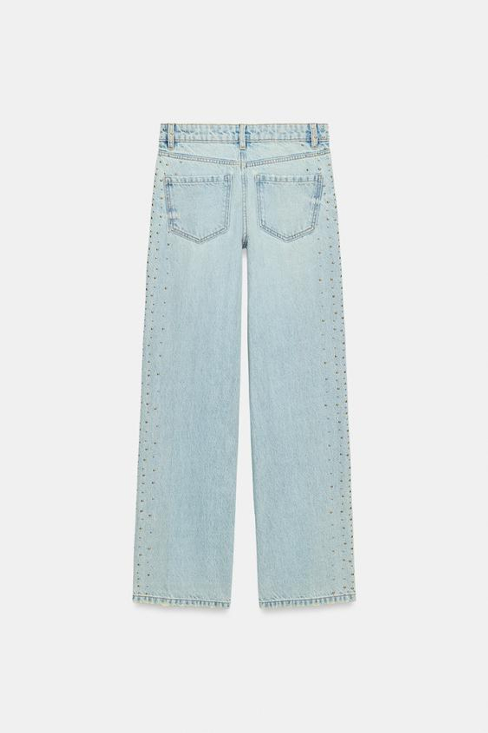 ZARA ДЖИНСЫ Z1975 STRAIGHT СО СРЕДНЕЙ ПОСАДКОЙ И ЗАКЛЕПКАМИ, ГОЛУБОЙ