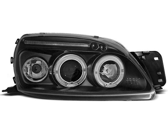 Передние фары Ford Fiesta 5 angel eyes black