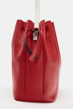 ZARA КОМБИНИРОВАННАЯ КОЖАНАЯ СУМКА, КРАСНЫЙ