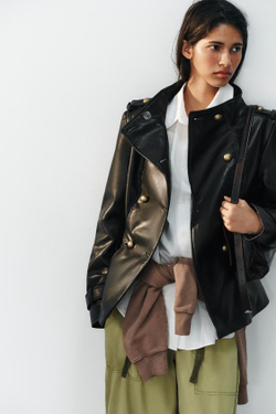 ZARA КУРТКА ИЗ ИСКУССТВЕННОЙ КОЖИ С ПУГОВИЦАМИ, ЧЕРНЫЙ