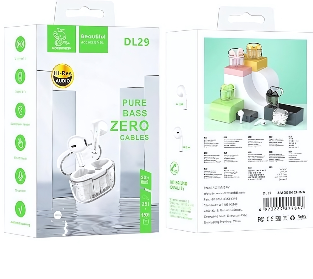 Bluetooth - гарнитура DENMEN DL29, TWS вкладыши, BT5.3, 25/180mAh Yellow