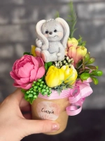 Букет мини из мыла зайка