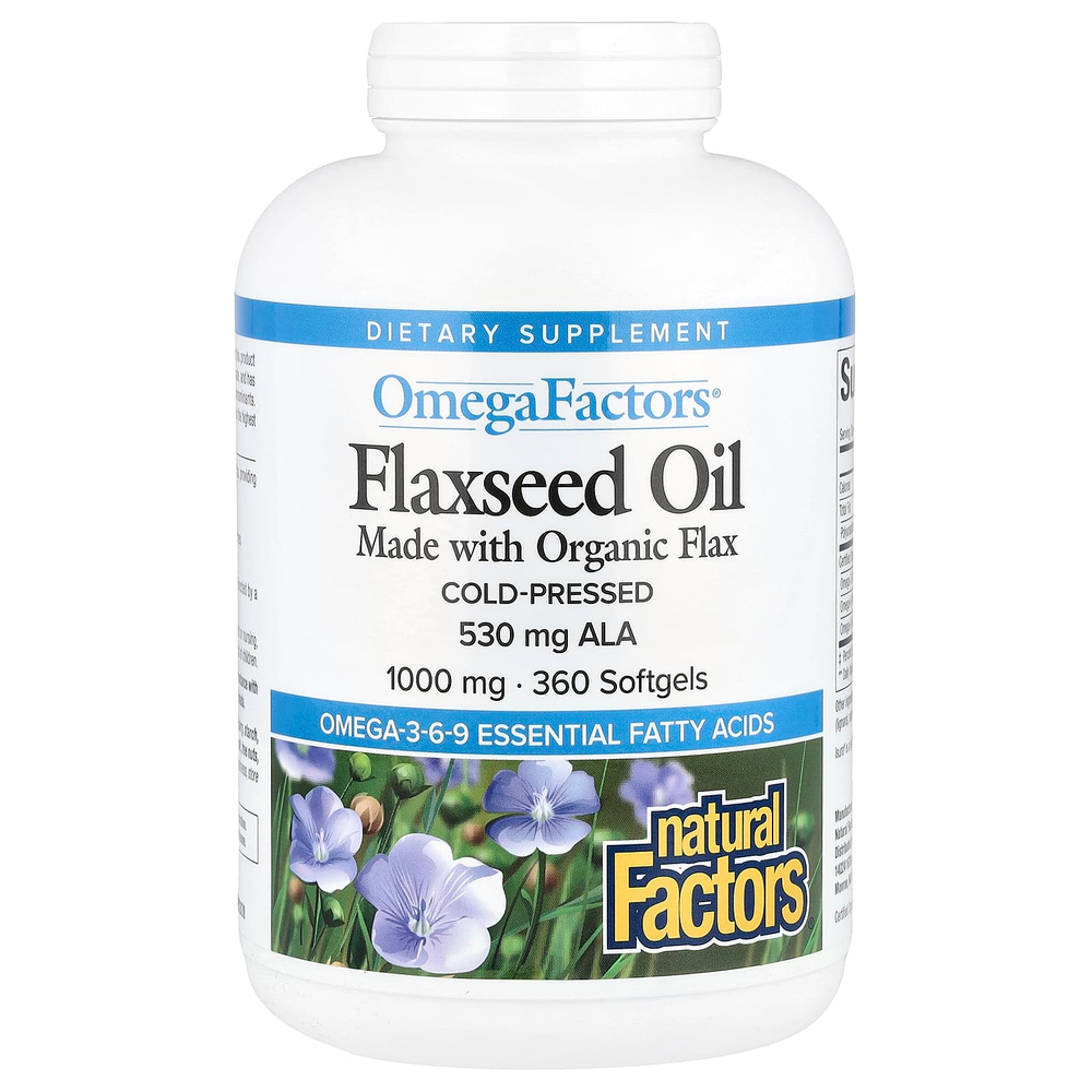 Natural Factors, OmegaFactors, льняное масло, 1000 мг, 360 капсул