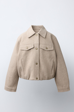 ZARA КУРТКА SOFT С ОБЪЕМНЫМ НИЗОМ, ПЕСОЧНЫЙ