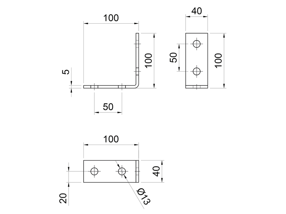 ТМС Strut уголок 90°, 4 отверстия, 100х100мм (ТДЦ)