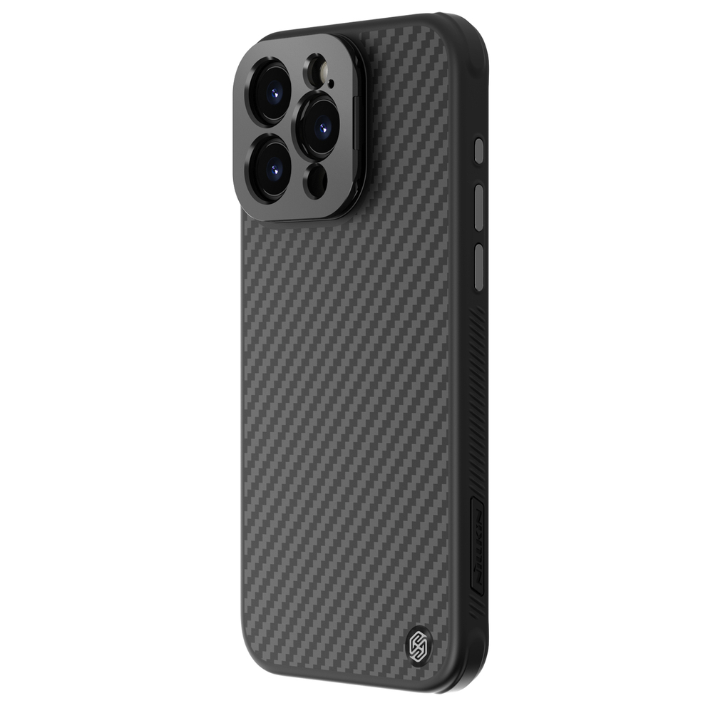 Чехол с поддержкой MagSafe от Nillkin из арамидного волокна для iPhone 15 Pro, серия CarboProp Magnetic Case, с металлической откидной крышкой
