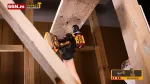 Набор 20В BL Мини-УШМ INGCO CKLI20255 — Рука в перчатке вкручивает саморез в деревянный брус