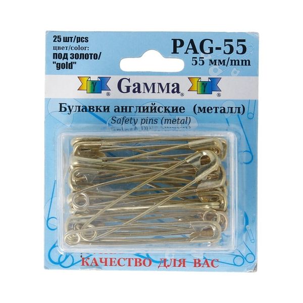 Булавки английские l=55 мм, золото, 25 шт, Gamma PAG-55