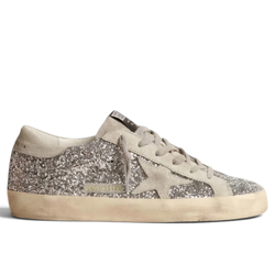 Women’s Super-Star in silver glitter with ice-gray suede star
