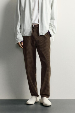 ZARA ВЕЛЬВЕТОВЫЕ БРЮКИ CARROT FIT С ЭФФЕКТОМ ПОТЕРТОСТИ, КОРИЧНЕВЫЙ