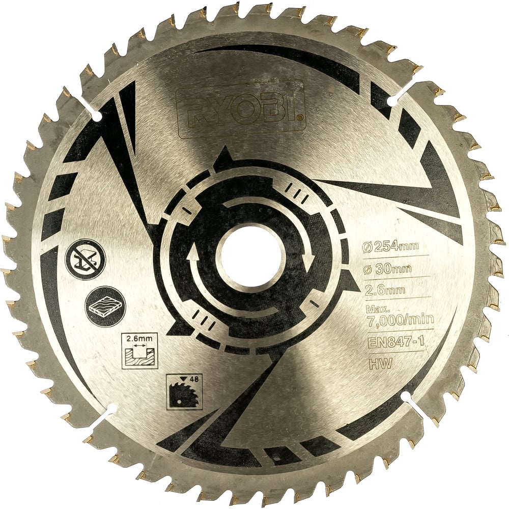 Пильный диск по дереву (254х30х2.6 мм; 48 зубьев) Ryobi SB254T48A1 5132002622
